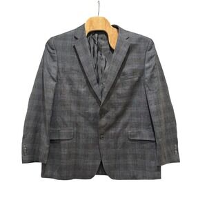 Joseph & Feiss Gold Blazer Mens Big & Tall 52L Grey Plaid Wool Silk Linen Blend